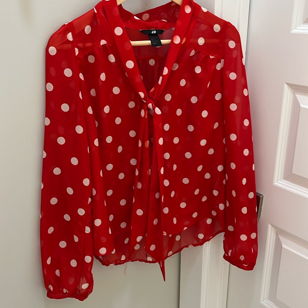 H&M red Polka dot blouse